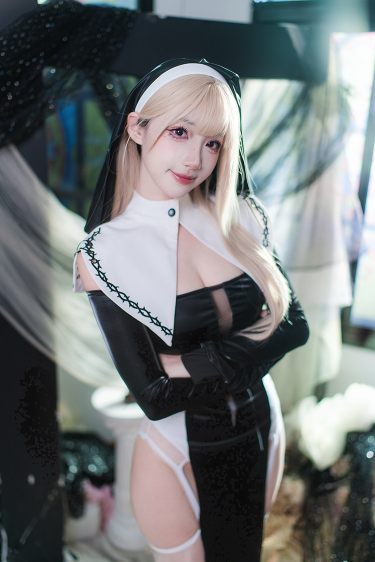 ホワイト＆ブラック　オリジナルスリットシスター　修道女　セクシーコスプレ衣装-8