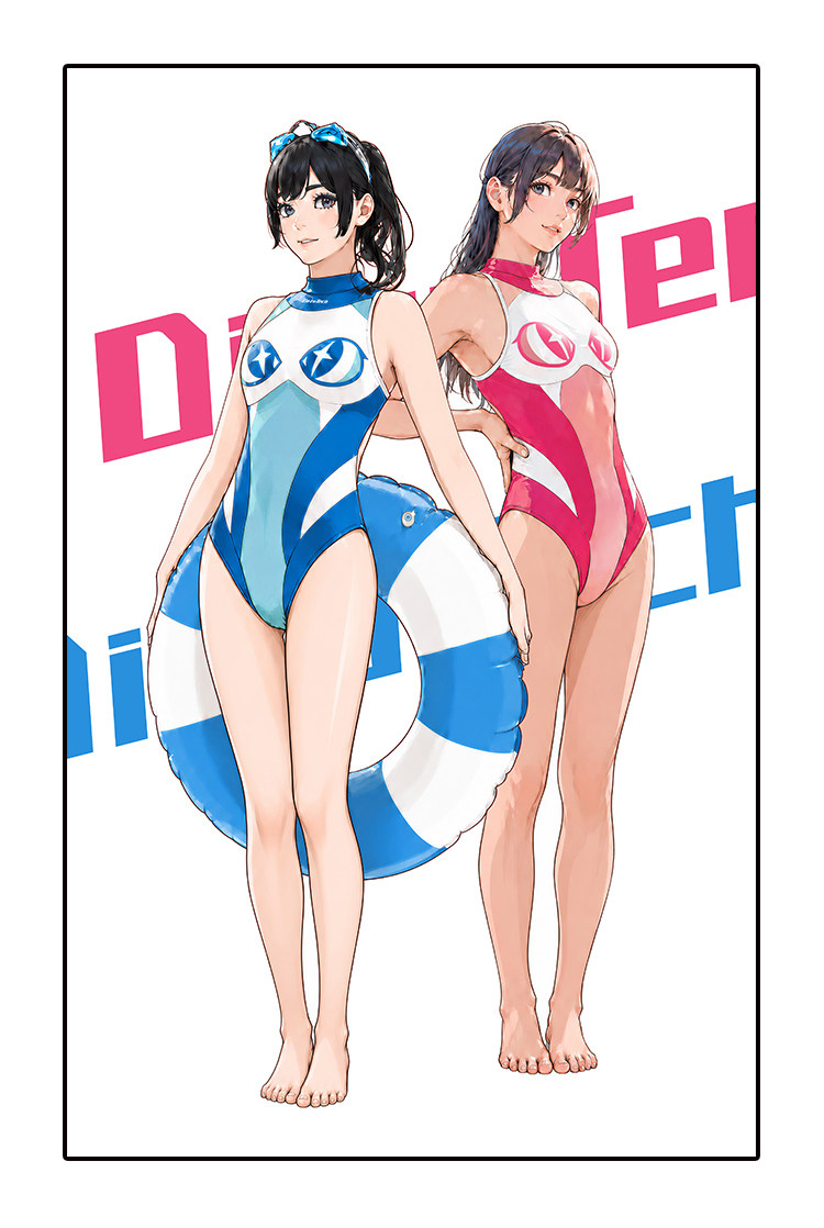 ブルー/ピンク　可愛い目の形　セクシー水着-6