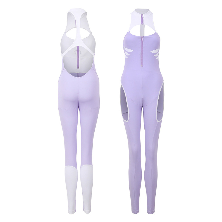 紫色　ヨガボディスーツ　袖なし　セクシーコスチューム　コスプレ衣装-3