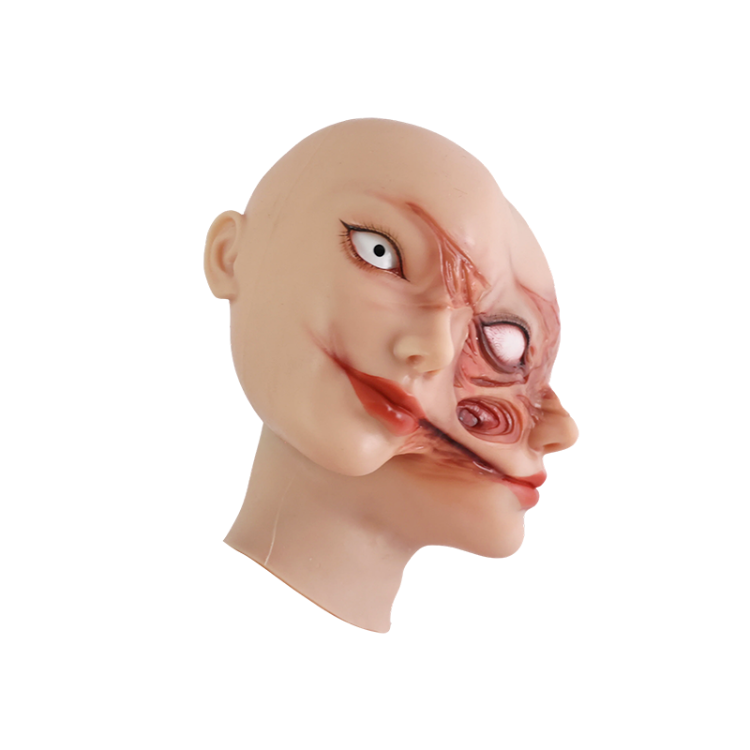 富江　分裂顔　光沢シリコン素材製　ブラック/肌色　ハロウィン　コスプレ　面白いフィメールマスク-4