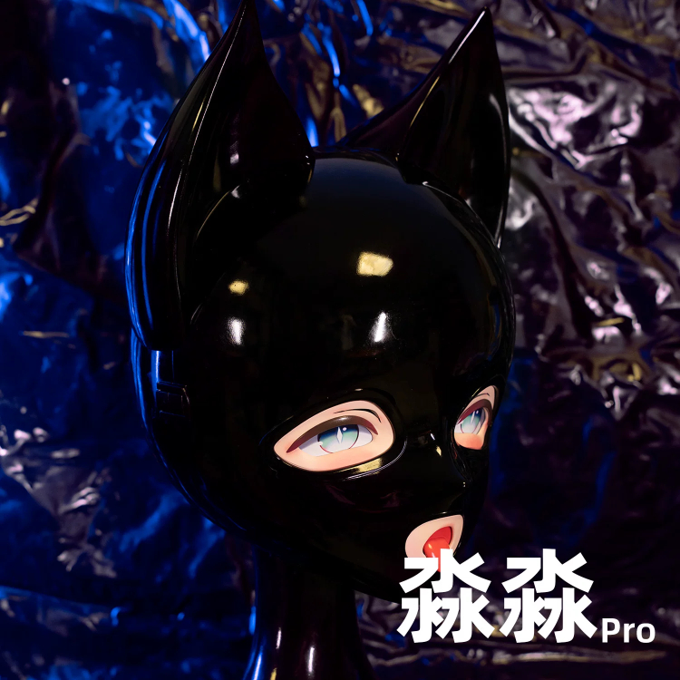 「淼淼Pro」可愛いネコちゃん　黒いKigurumi全頭マスク　二つの口のパーツが取り外し可能　ラテックススーツ/全身タイツとの組み合わせをお勧め　男女兼用-2
