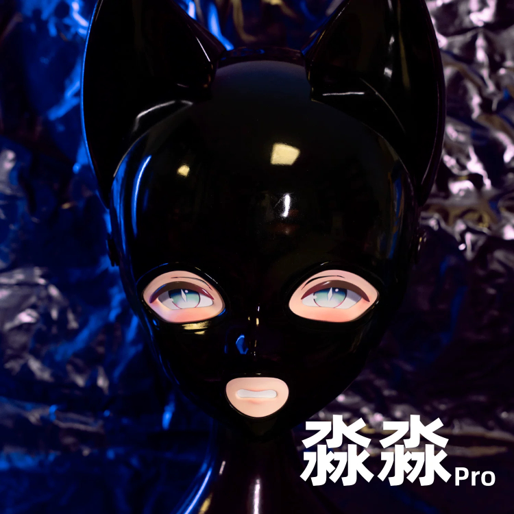 「淼淼Pro」可愛いネコちゃん　黒いKigurumi全頭マスク　二つの口のパーツが取り外し可能　ラテックススーツ/全身タイツとの組み合わせをお勧め　男女兼用-3