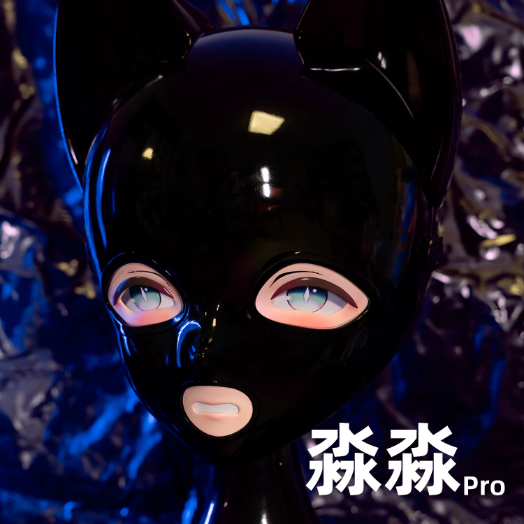 「淼淼Pro」可愛いネコちゃん　黒いKigurumi全頭マスク　二つの口のパーツが取り外し可能　ラテックススーツ/全身タイツとの組み合わせをお勧め　男女兼用-4