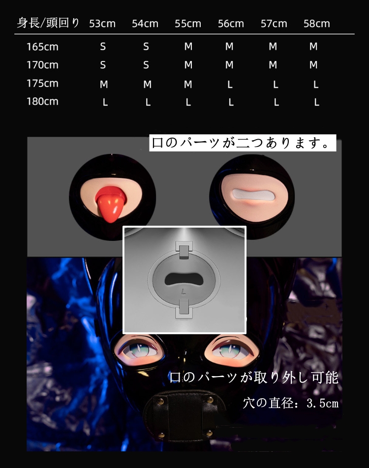 「淼淼Pro」可愛いネコちゃん　黒いKigurumi全頭マスク　二つの口のパーツが取り外し可能　ラテックススーツ/全身タイツとの組み合わせをお勧め　男女兼用-5