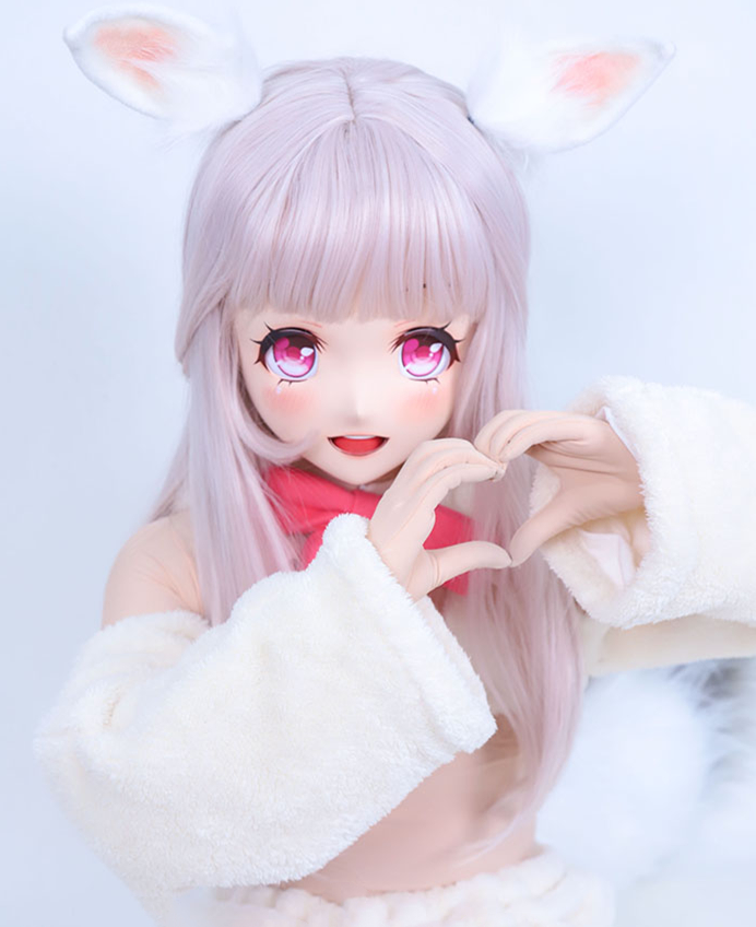 大人気Kigurumi Mask 河妖工房製品 MD02 TT 超可愛い顔 桃ちゃん Mask ピンク色/黄色瞳 着ぐるみマスク＆画像と同じ専用ウィッグセット サイズオーダーメイド 全国送料無料